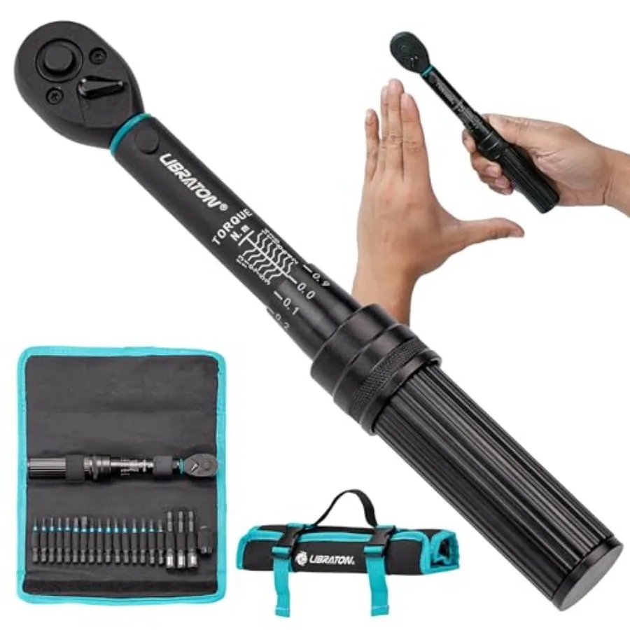 Bike Torque Wrench 1/4", 2-14 Nm, 72-Tooth Gear Torque Wrench, 0.1 Nm Micro Click Torque Wrench Set, Hex and Torx Impact Bits,
