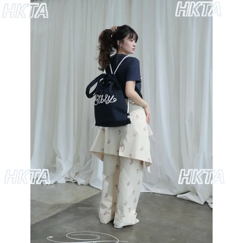 Original Japanese Handbag Autumn New Striped Drawstring Bundle Backpack Women Light Large Capacity Fashion Travel Backpack Lady