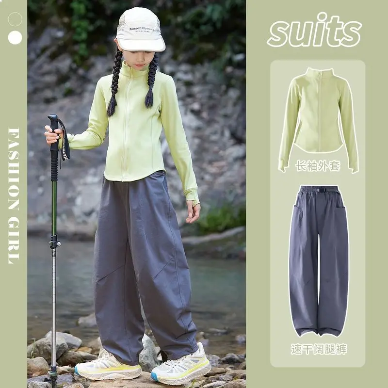 New girls' athletic tracksuit, children's outdoor hiking and climbing quick-drying jacket, autumn mountaineering pants, for olde