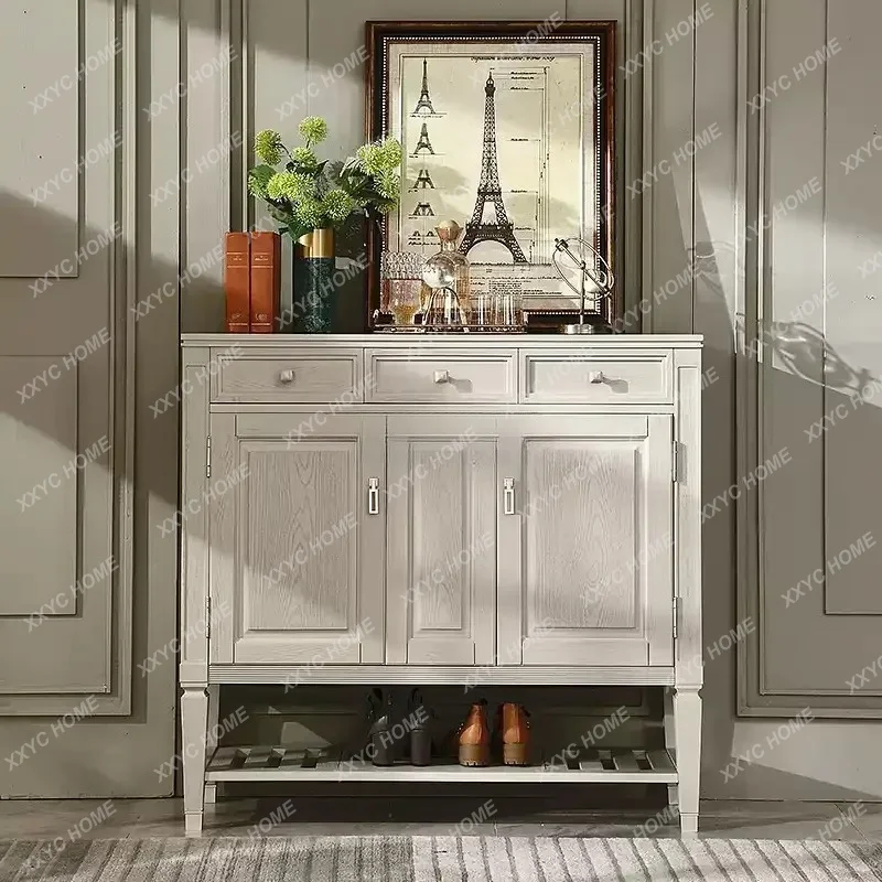

L light luxury light gray red oak all solid wood porch cabinet double-layer locker