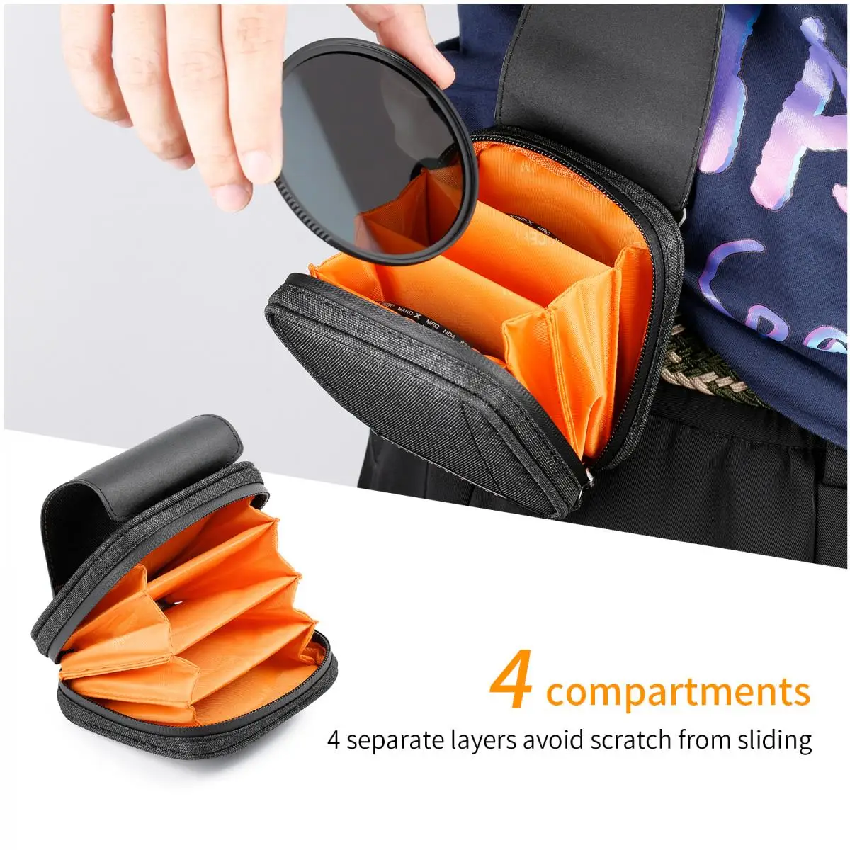 K&F Concept Filter Pouch Case 4 Pockets for 4 Pcs 37mm-95mm Filters Water-Resistant Dustproof Filter Bag