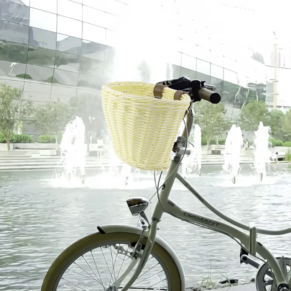 

1Pcs Childrens Bike Basket Front Mounted Retro Rattan Look Plastic Storage Basket Detachable Easy Install Outdoor Cycling