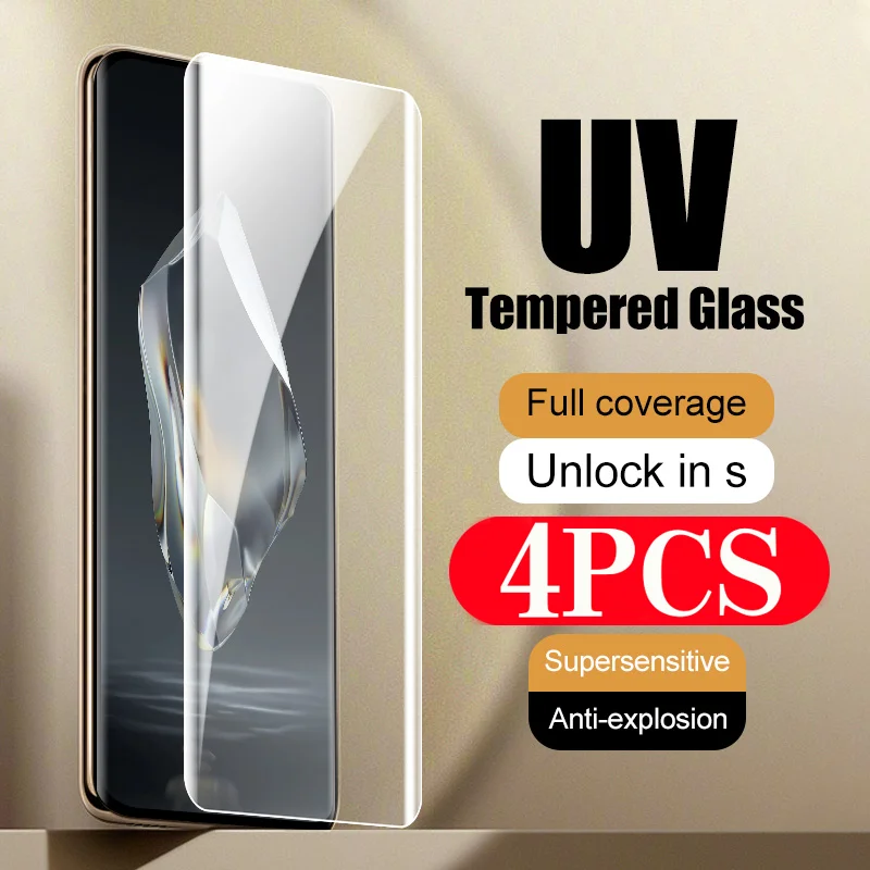 

4Pcs Full Cover Film for Oneplus 12 11 10 9 8 7T Pro Phone Screen Protector Ace 3 2 Pro UV Tempered Glass Protective Film