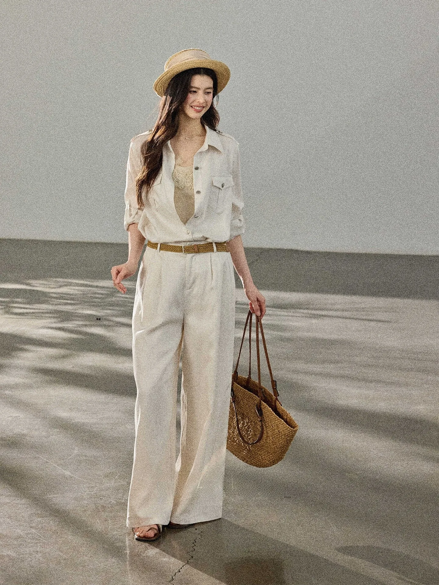 

Loose Women's Cotton Linen irt Set Casual Classic Workwear Sle Spring Long Pants Ensemble Comfortable Breathable Faion