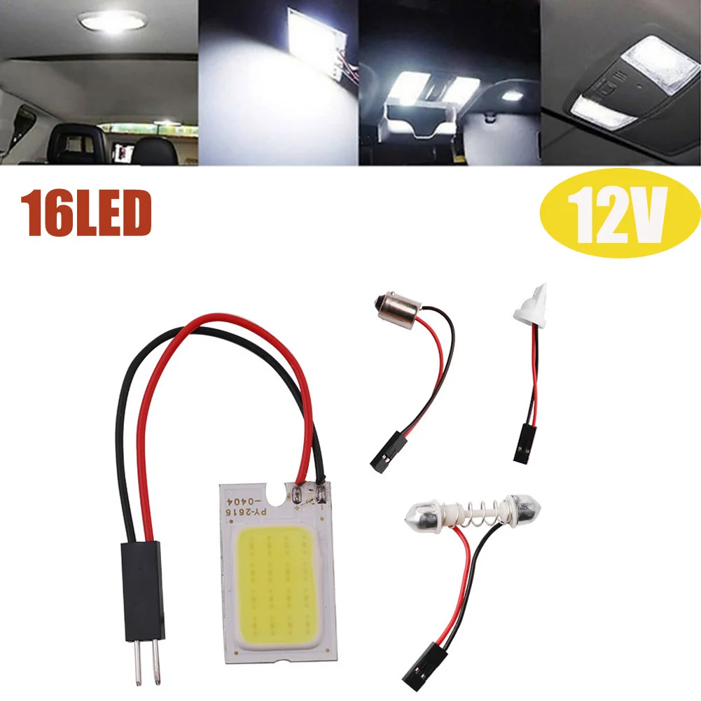 자동차 인테리어 천장용 에너지 절약 및 친환경 COB LED 라이트 패널, T10 + C5W + BA9S 어댑터 포함, 16, 24, 36, 48LED