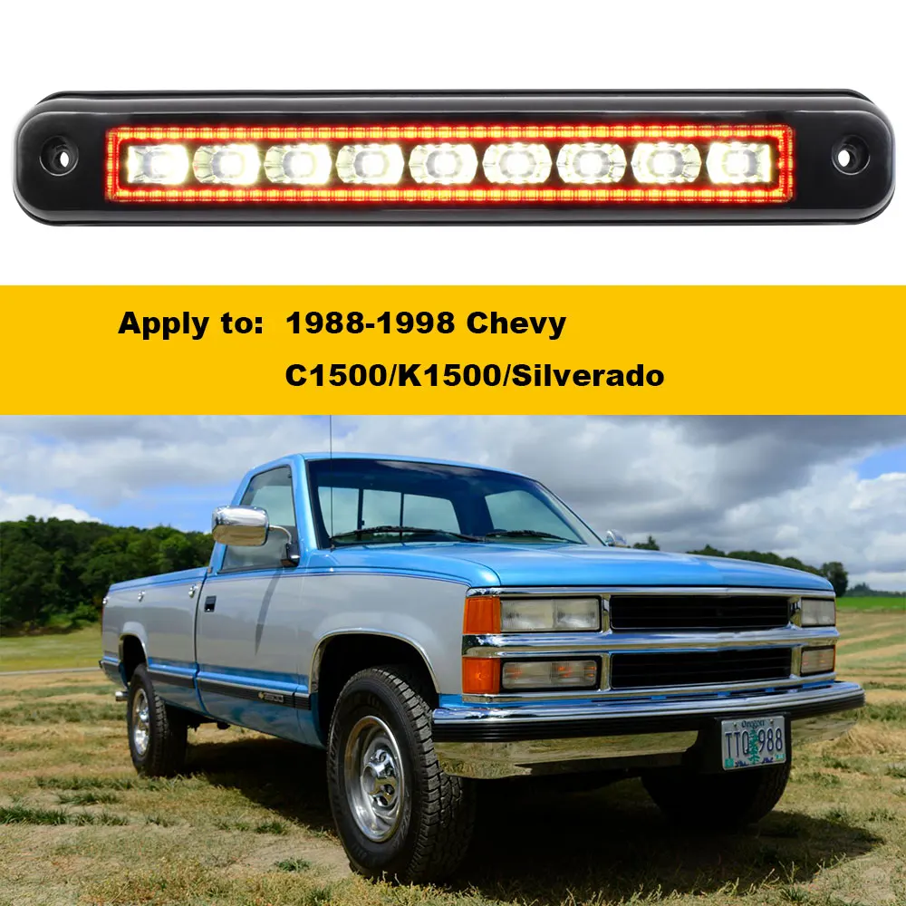 For Chevy C1500/K1500/Silverado 1988-1998 LED 3rd Third Smoked Brake Light Reverse Cargo Light Pickup Taillight Rear Stop Light