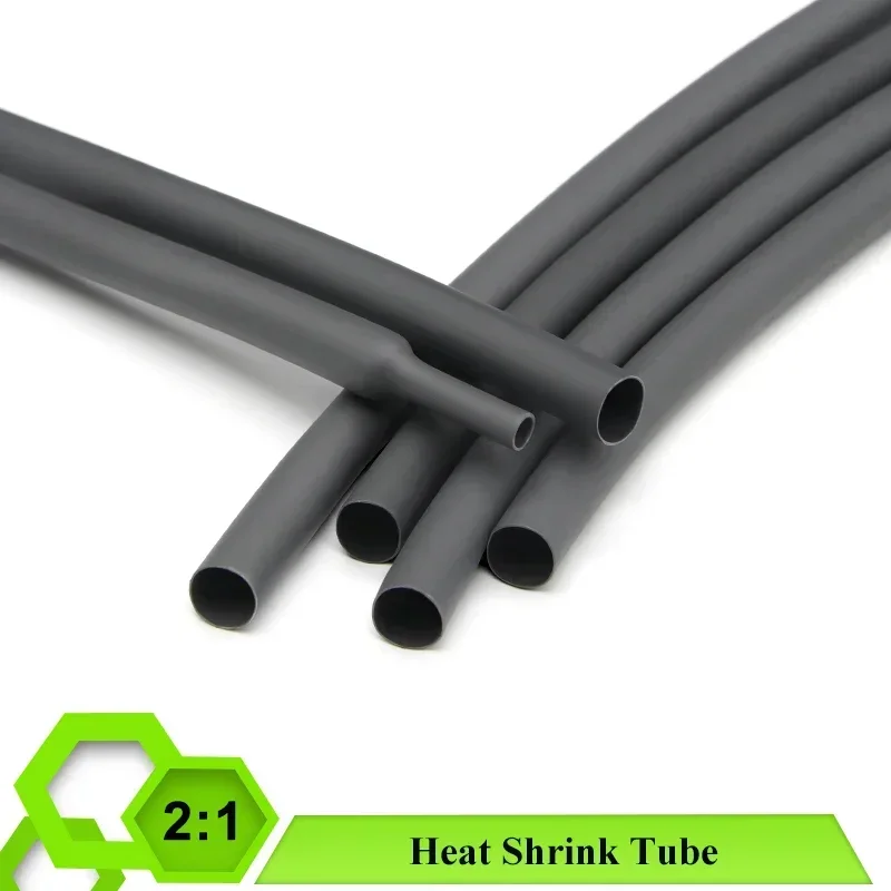 1/3/5M Grey 2:1 Heat Shrink Tube Dia. 1mm~50mm Thermoretractile Tube Repair DIY Cable Sheath Wrap Cover Heat-shrinkable Sleeve