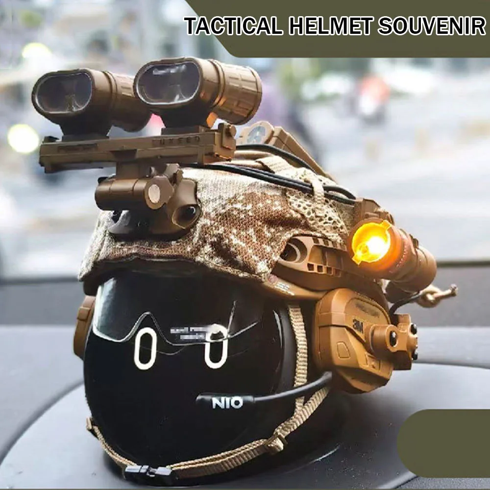 Tactical Helmet Model with Night Vision, Dark Ghost Skull Style, Mini Military Gear Souvenir, Cool Car Desktop Decoration