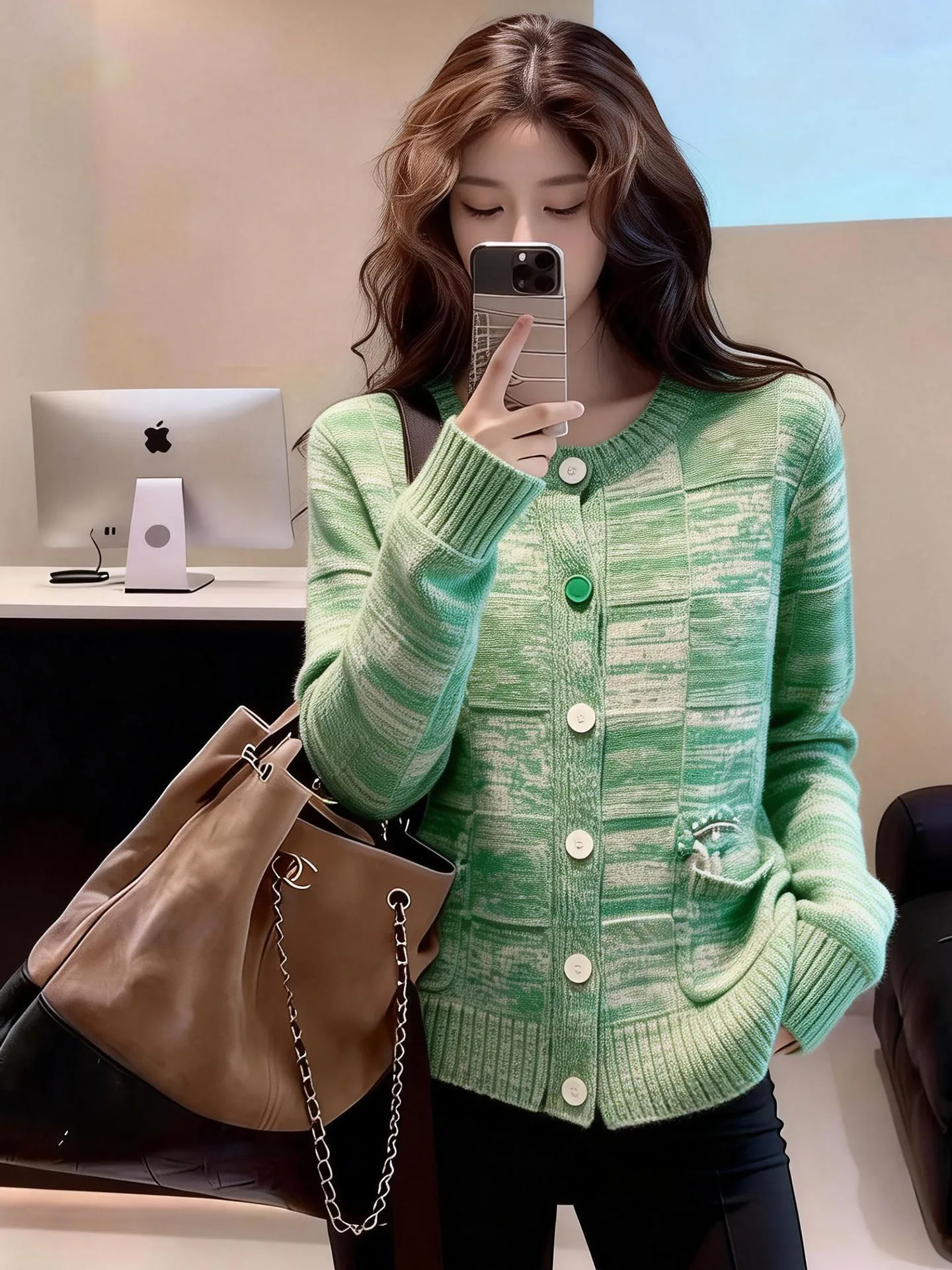 

Spring 2026 een round Ne Knitted Sweater Coat Women's ort Sle Knitwear Commute Sle Regular Fit Long Sve Cardigan