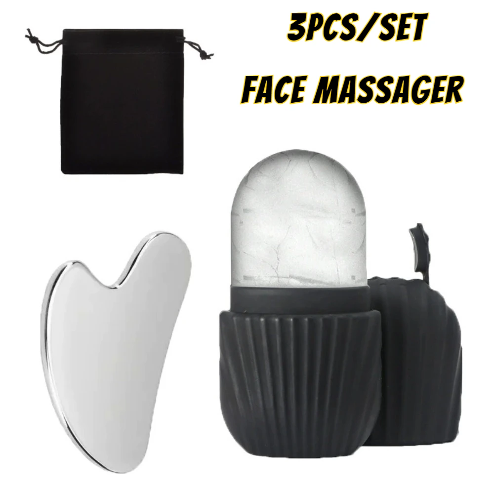 1/3PCS Ice Face Roller Stainless Steel Gua Sha Board Set Facial Massager Face Massage Roller Face Lifting Beauty Skin Care Tools