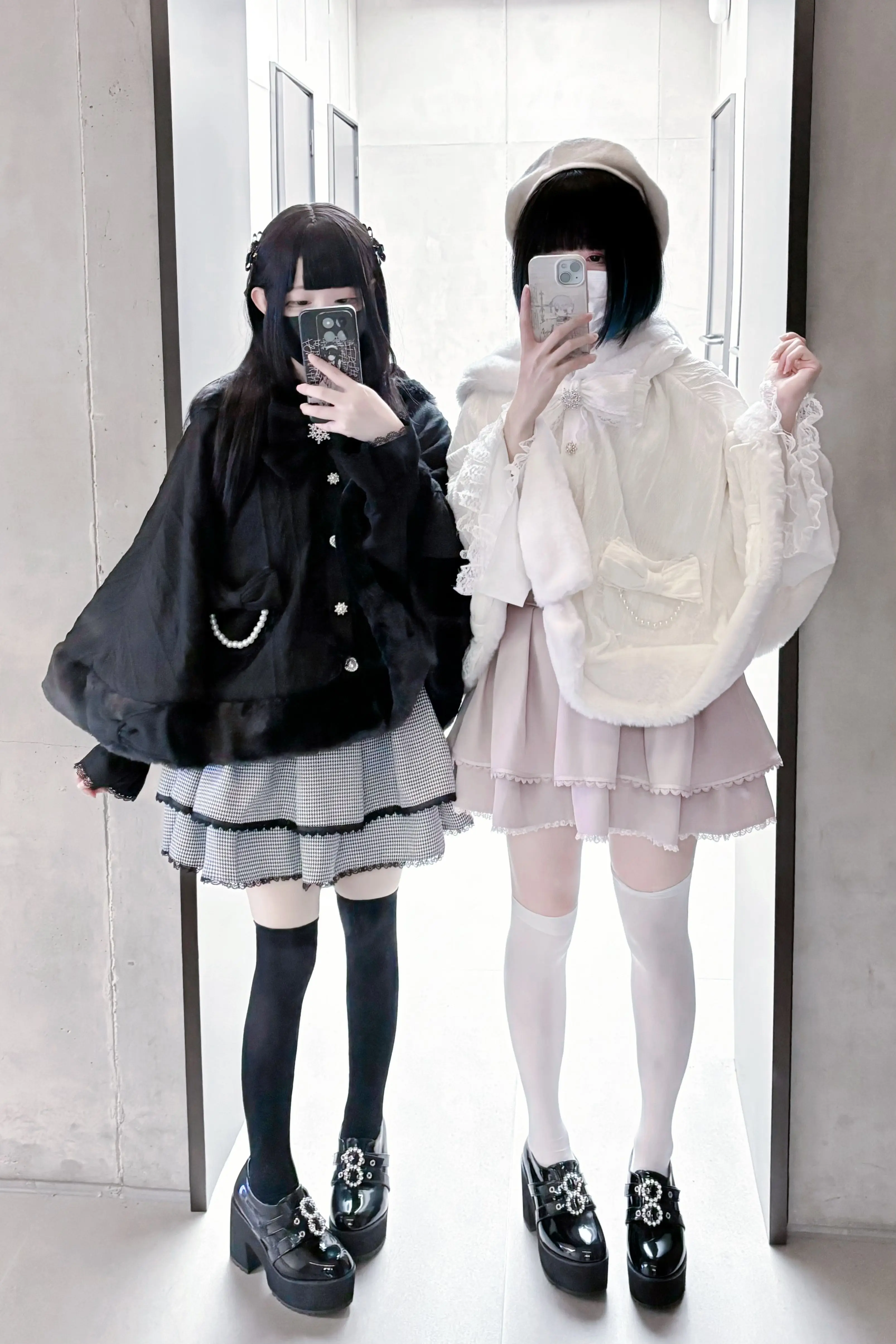 Japanese Mine Style Mass-produced Sweet Lolita Cape Bow Pearl Single-breasted Rabbit Ear Hooded Fleece Cloak Jacket Women Winter