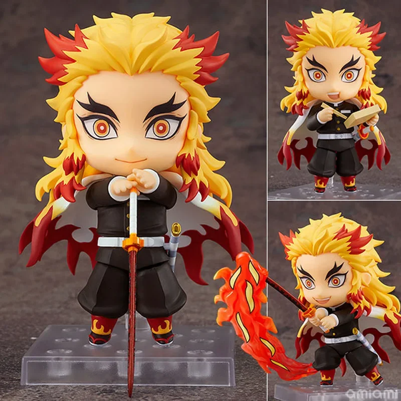 Anime Demon Slayer Rengoku Kyoujurou Q Versione Le parti sono sostituibili Action Figure Modello in PVC Argilla Uomo Decorazione da scrivania Bambola Giocattolo in scatola