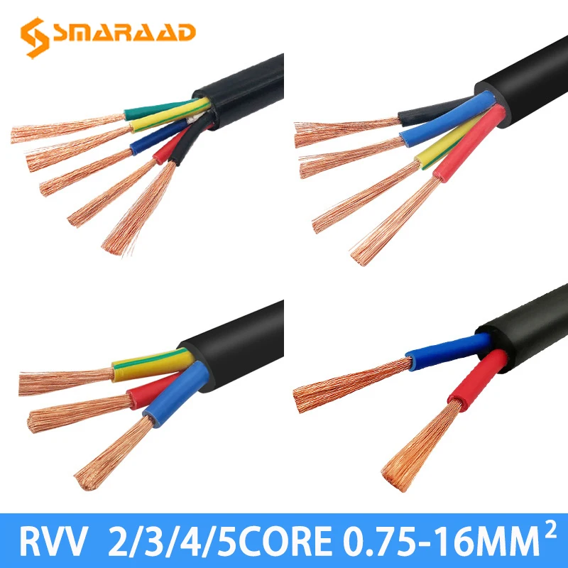 

13 AWG 2.5MM2 RVV 2/3/4/5/6/7/8/10/12/14/16/18 Cores Pins Copper Wire Conductor Electric RVV Cable Black