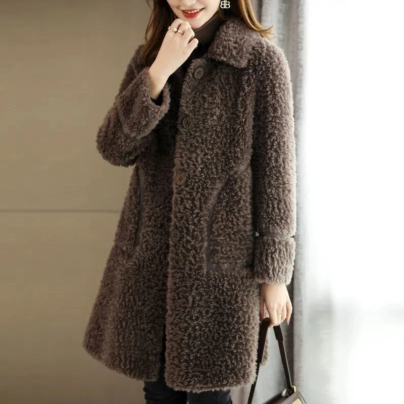 Fur All-In-One Coat Women'S Winter Warm Thicken Fur Coat 2024 New Fashion Sheep Shearing Fur Coat Winter Fur Coat Woolen Coat