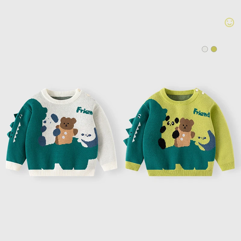 Dinosaur Childrens Fun Knitted Boys Sweater Class A Autumn Winter Thick Baby Boys Sweater Pure Cotton Kids Boys Pullovers