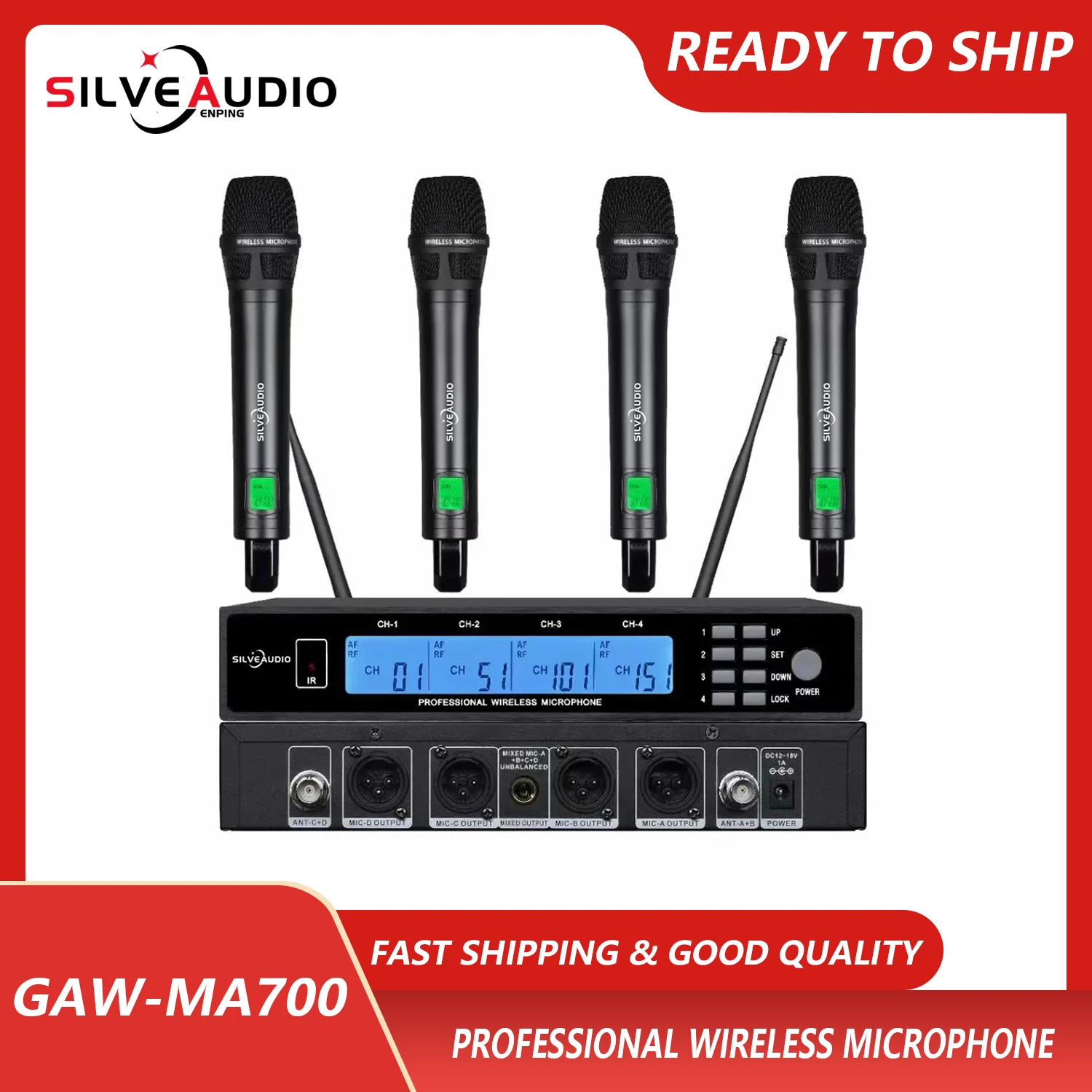 GAW-MA700 Stage Show Karaoke Four Wireless Microphone Anti-Whistling Professional Grade IR System Interview Microphone