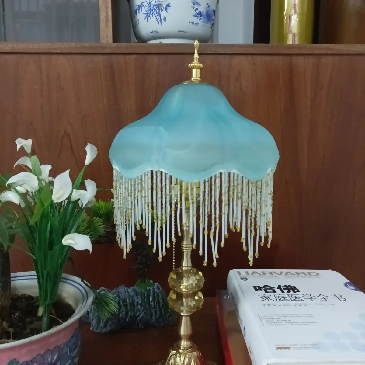 Pure Handcrafted Glass Lampshade Lamp - Crystal Tassel, Court Style, Ambient Light for Bedroom Bedside