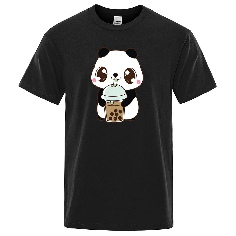 

Summer Men's Milktea Panda Cute Print Kawaii T-shirt Mens Short Sleeve Pure Cotton Comfortable T Shirts for Male Retro Y2k Tee