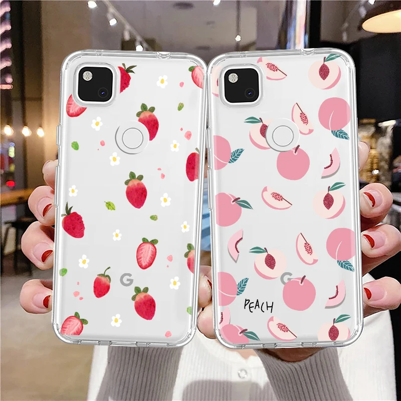 Cartoon Fruit Strawberry Case for Google Pixel 7 7Pro 6a 6 6Pro 5 5a 5G 4XL 4 4a Transparent TPU Fundas for Google 2 2XL 3 3a XL