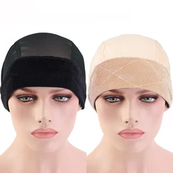 Velvet Wig Headband Grip and Mesh Wig Cap Set (2pcs/set)- 1 Piece Adjustable Wig Grip Headband Scarf Band and 1 Piece cap