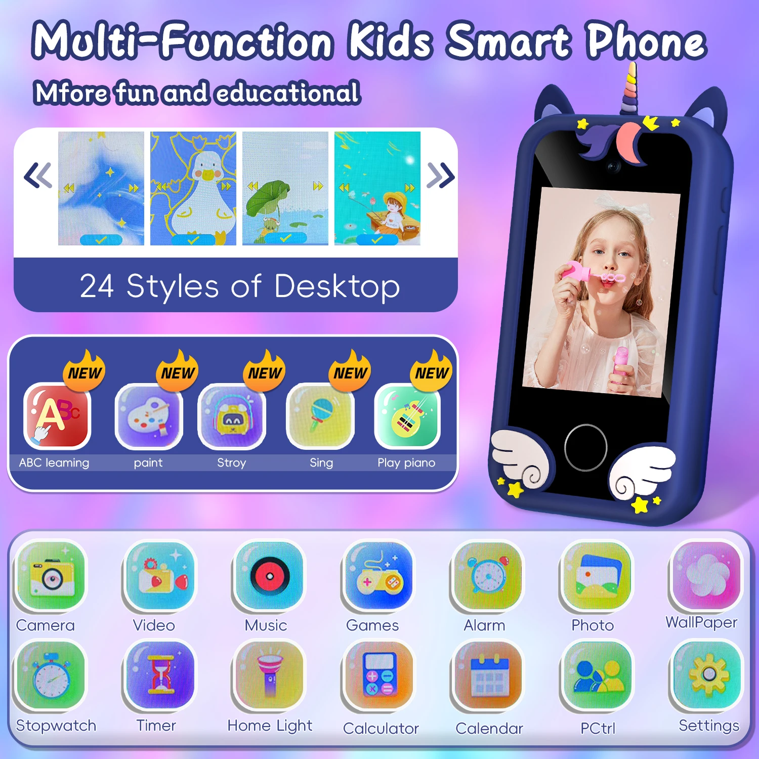 Crianças smat telefone brinquedos educativos brinquedo musical unicórnio bebê móvel selfie câmera mp3 player brinquedos para presentes de aniversário de natal