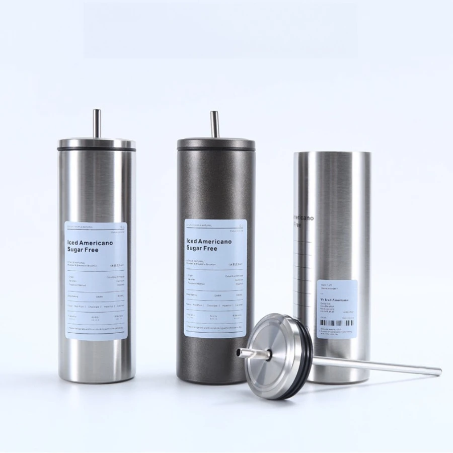 

New double-layer vacuum ice American style stainless steel insulation coffee cup outdoor portable straw water cups