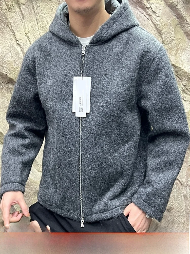 

High-End Spani Woolen Coat! Loose Fit Hooded Jaet Outerwear for Men And Women Casual Sle Polyester Fiber Long Sve Zi...