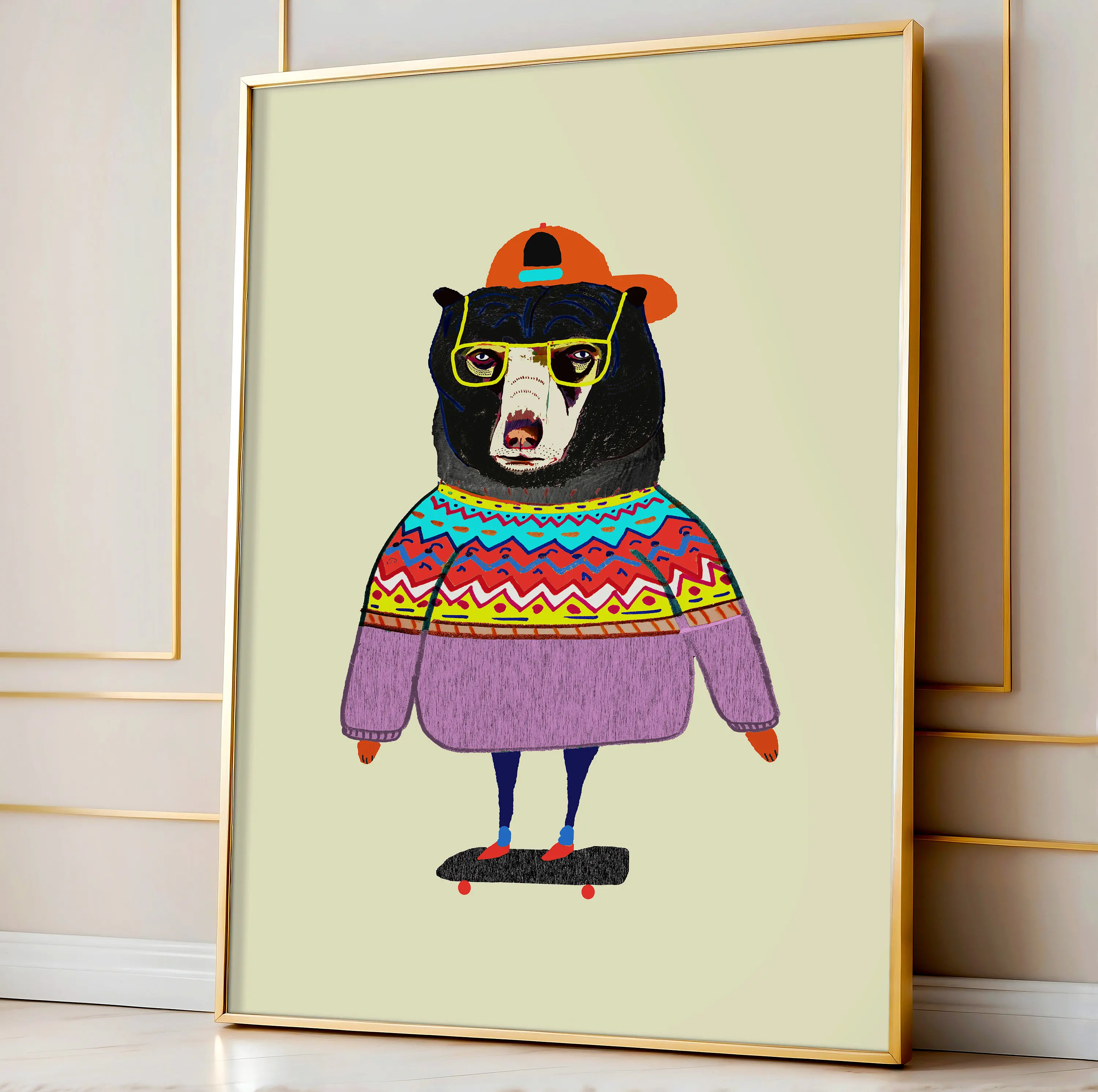 ملصق فني لجدار متزلج الدب ، الكوالا ، التمساح ، البومة ، ركوب الدراجات ، التزلج على الجليد ، الصور ، اللوحة القماشية ، الغرفة ، ديكور المنزل ، هدية #3