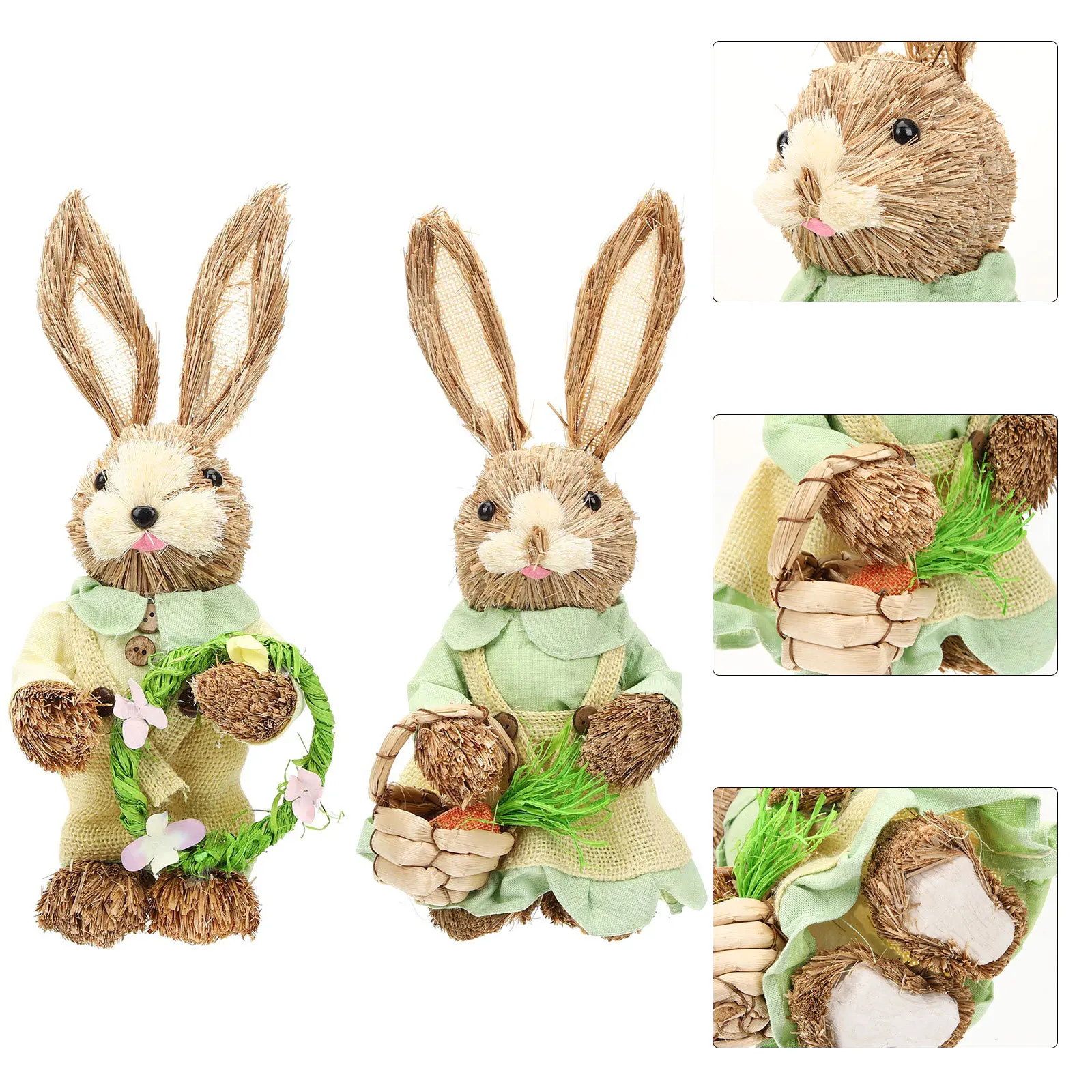 

2Pcs Cartoon Rabbit Statues Handwoven Bunny Ornament for Garden Tabletop Desk Decor Kids Room Easter Spring Display