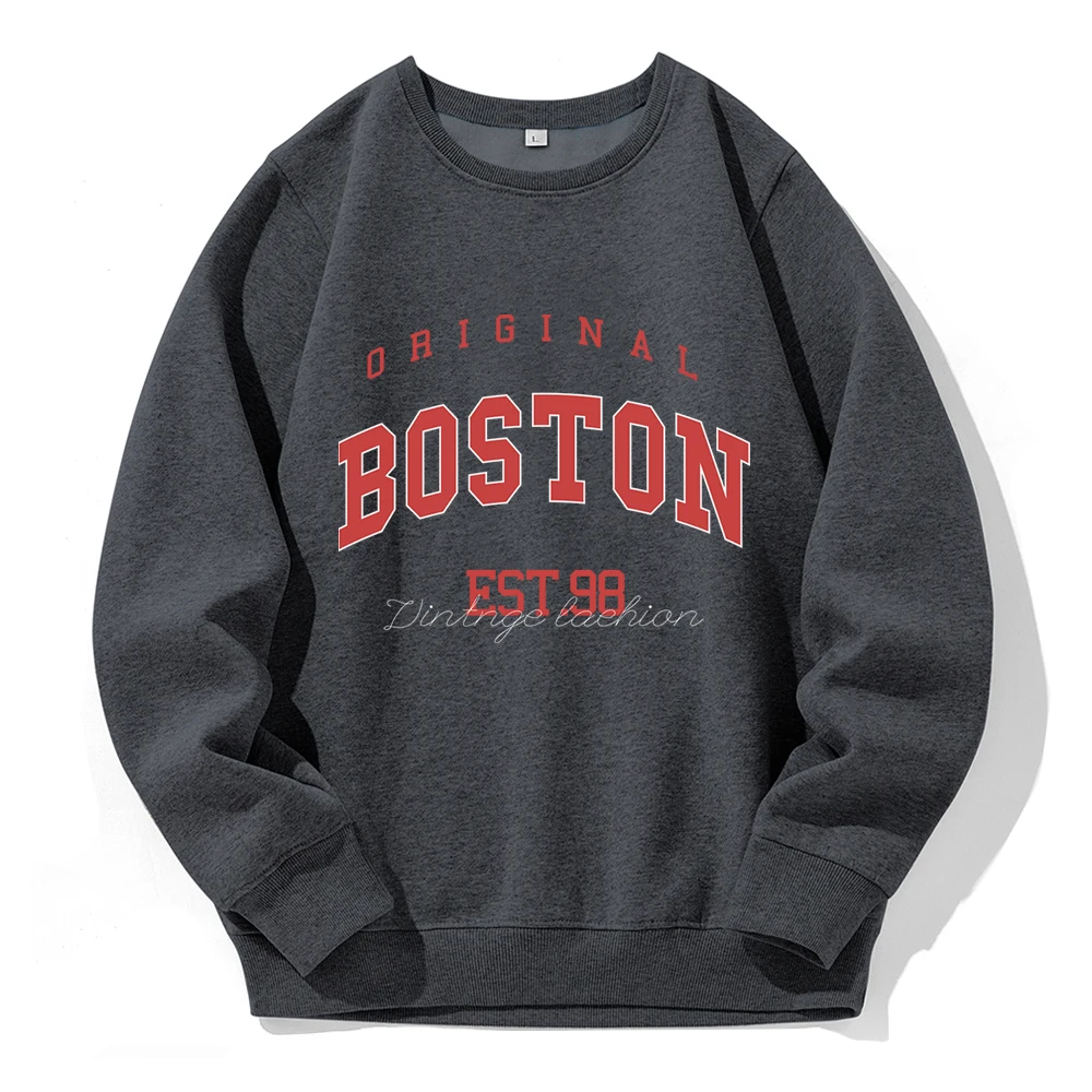 

Original Boston Est.98 Street Letter Hoodies Men Breathable Warm Hooded Fashion Casual Sweatshirt O-Neck Loose Oversized Hoodie