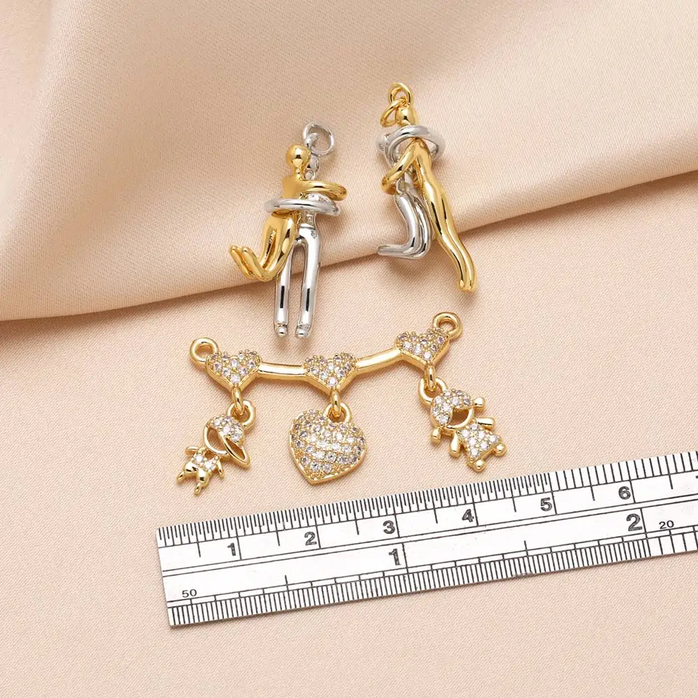 OCESRIO White Crystal Boy Girl Heart Pendant For Necklace Copper Gold Plated Dancer Handmade Jewelry Making Component Pdta395