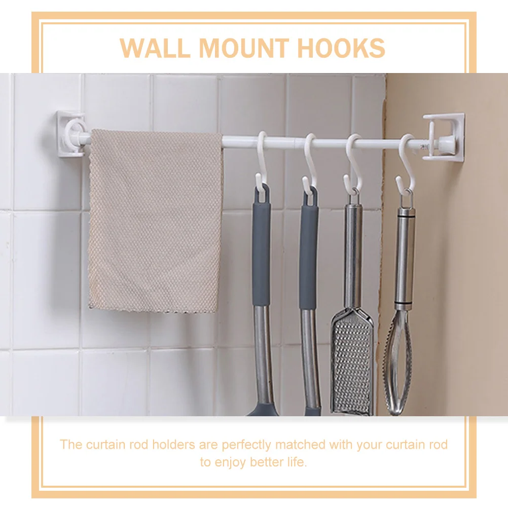 

2pcs Plastic Curtain Rod Holders Wall Mount Support Brackets Easy Install Durable Home Office Use Drapery Rod Holder Telescopic