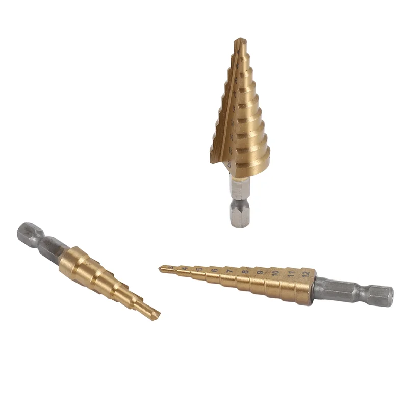 AEE6-Step Drill Bit 3Pcs Hss Step Drill Bit Set Cone Hole Cutter Taper Metric Nitriding Hex Core Drill Bits