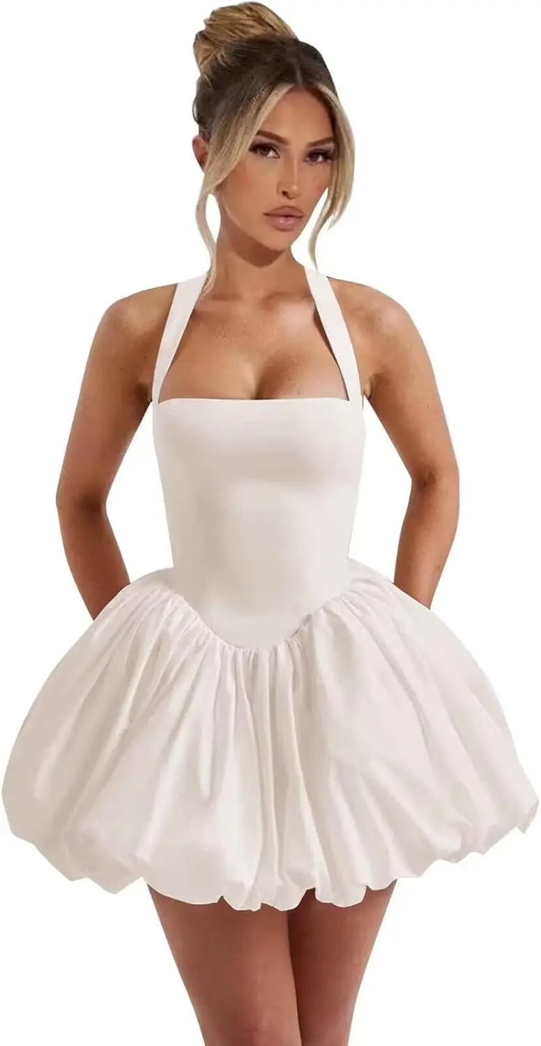 Abiti corti da ritorno a casa in raso 2025 Corsetto con scollo quadrato all'americana Mini abiti da cocktail gonfi per adolescenti sopra il ginocchio, Mini