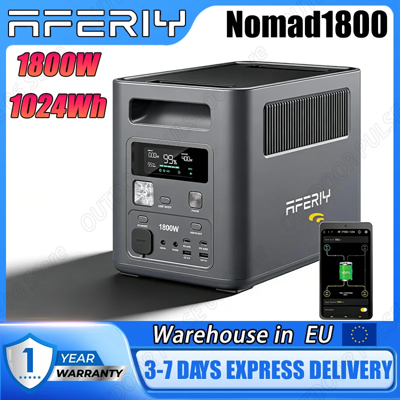 Station d'alimentation portable AFERIY Nomad1800, générateur solaire 1800W, batterie LiFePO4 1024Wh, alimentation de secours pour la maison, camping en plein air, alimentation mobile
