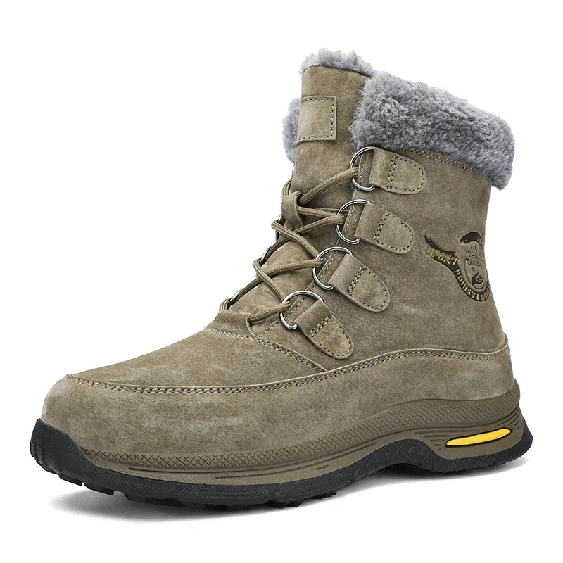 Hiking Sneakers Men Winter Outdoor Shoes Warm Fur Non Slip Fashion Lace Up Ankle Padded Boots Felt Snow Footwear Man  Size 38-46