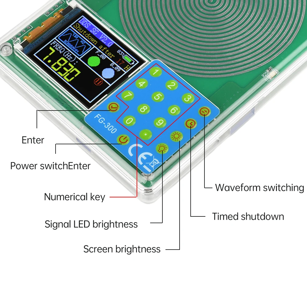 FG300 0,001 Hz-200 kHz 1,8 Zoll Schumann-Wellengenerator mit mehreren Wellenformenausgängen USB Typ C 5 V