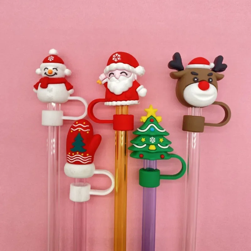 Christmas Santa Claus Silicone Straw Covers Cap Compatible with Stanley 30&40 Oz Tumbler Straw Toppers,Reusable Dust-Proof Straw