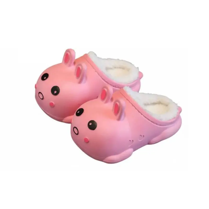 

Детские осенне-зимние хлопковые домашние тапочки, водонепроницаемые, для дома, с мультяшным рисунком кролика, мягкие плюшевые, нескользящие, унисекс