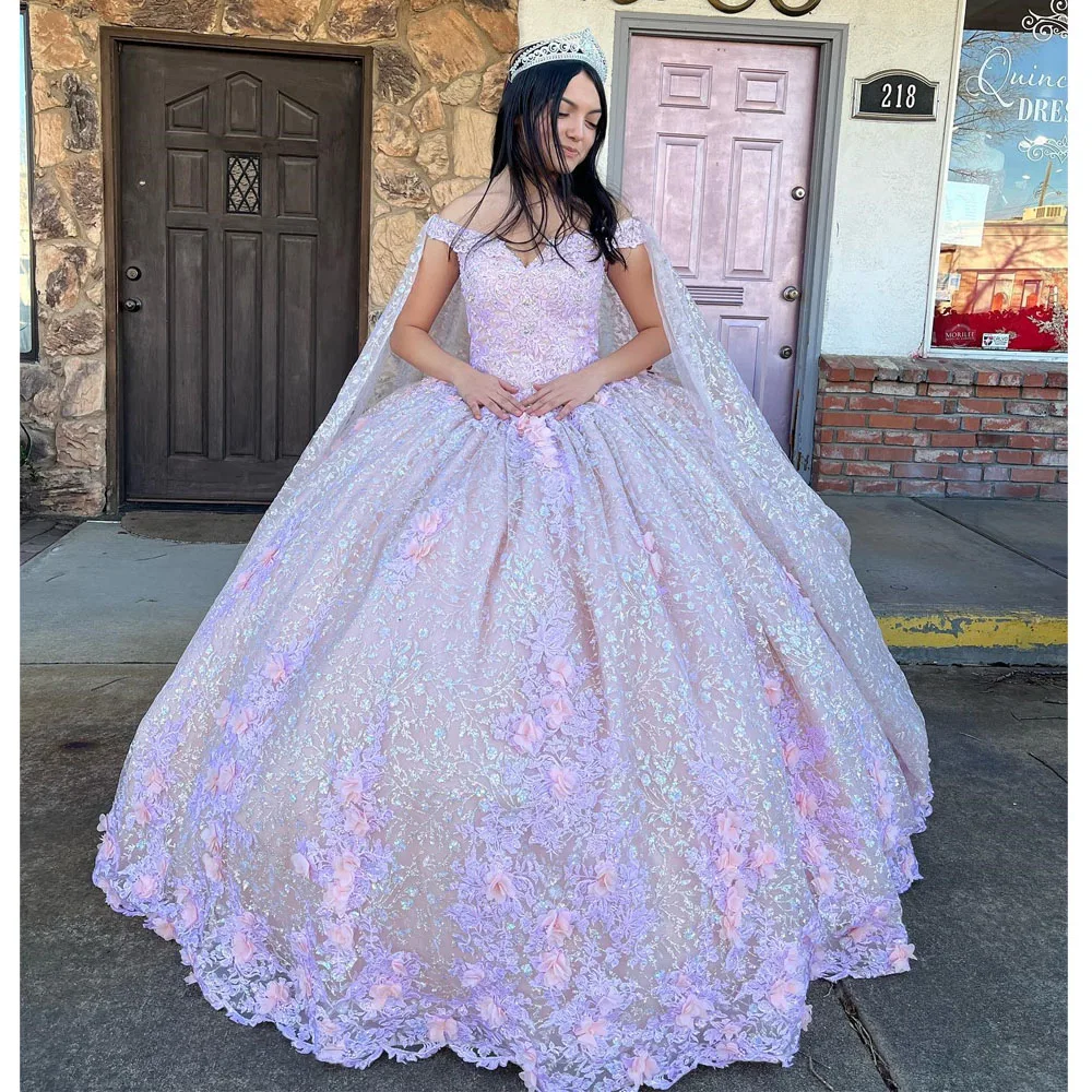 Pink Quinceanera Dresses Ball Gown Off The Shoulder With Wraps Appliques Beaded Puffy Mexican Sweet 16 Dresses 15 Anos