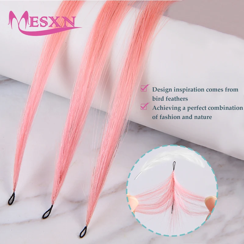 MESXN Color Feather hair extensions Straight Natural Real Human Microring Hair Extensions Color Purple Blue Pink Gray 18-20inch