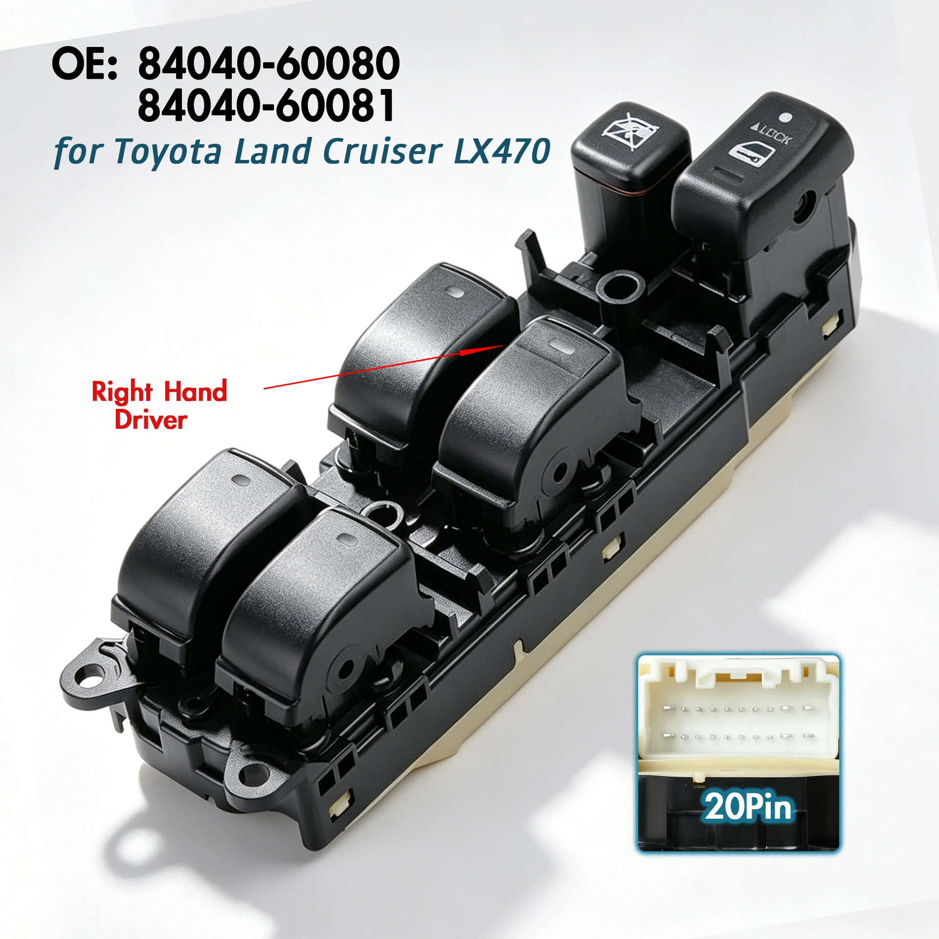 

84040-60080 8404060080 For Toyota Land Cruiser LX470,RHD Front Right Electric Power Window Switch Lifter Control Button