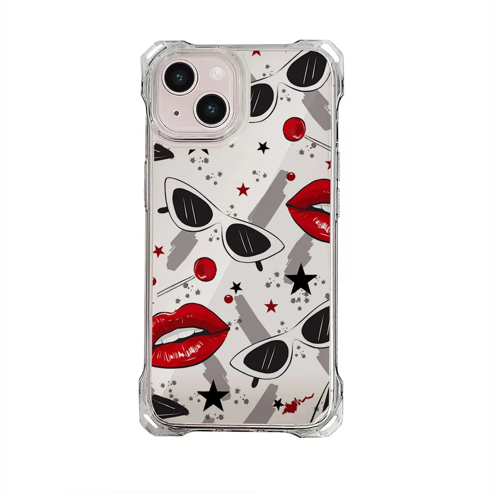 Beautiful Red lip print Collection Suitable for iPhone 16 Case Portable Four Corner Drop Protection Equip with hanging rope B# #3