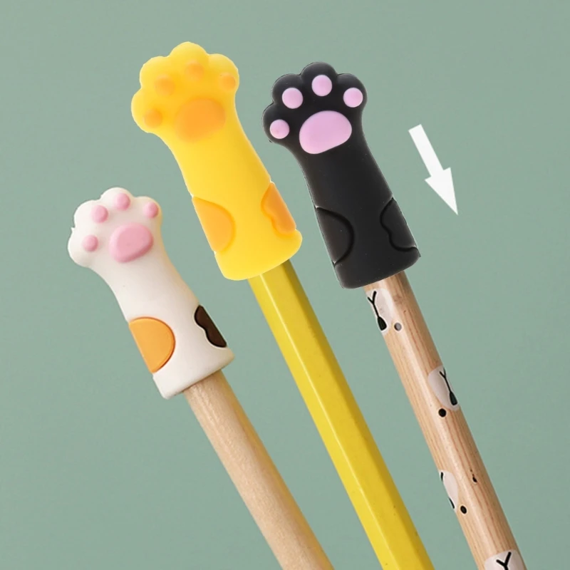 3 Miếng Mèo Paw Pencil Chống Nhai Silicone Bút Chì Quán Quân Cho Bé D5QC