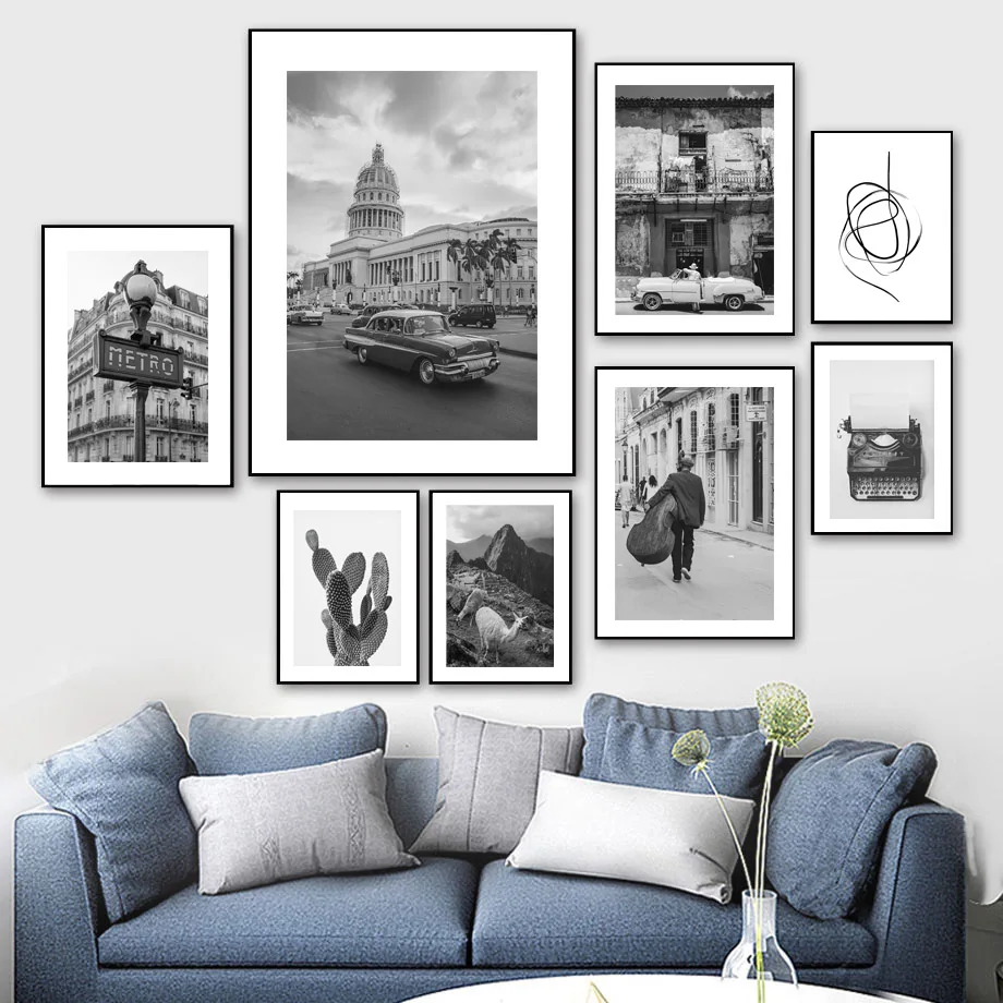 

Black and White Scenery Picture Home Decor Nordic Posters Canvas Painting Retro Print Landscape Prints for Dormitory Design