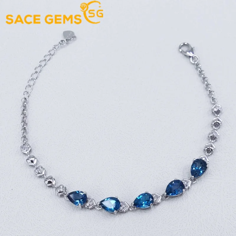 SACE GEMS New Arrival 925 Sterling Silver London Blue Topaz Gemstone Bracelrts for Women Engagement Cocktail Party Fine Jewelry