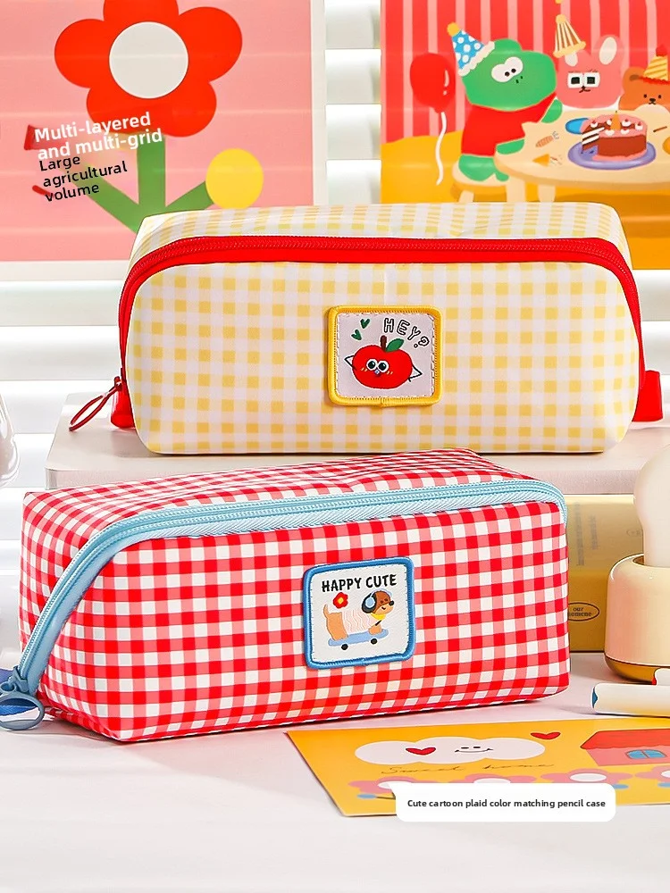 Dopamine cute high-appearance stationery box and bag for middle and high school, new cartoon large-capacity prism grid pencil ca image 6
