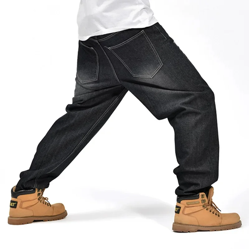 Baggy Jeans Men Denim Pants Loose Streetwear Hip Hop Casual Skateboard for Plus Size Trousers Black S94