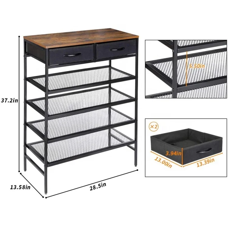 Metal 4 Tier Shoe Rack Cabinet with drawers for Home Furniture