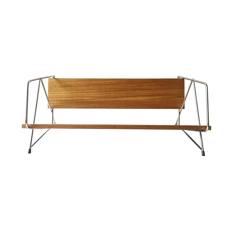 Medieval Hong Kong Style, Teak Magazine Display Stand 304 Stainless Steel Household Book Storage Shelf